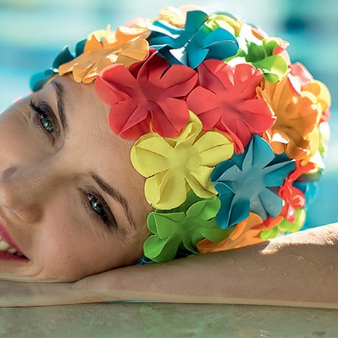 Bonnet de piscine plissé pour femme, bonnet de natation en nylon